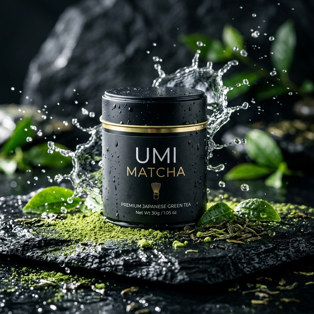 Matcha ad product photograph generated by Midjourney